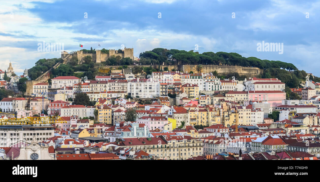 Lisbon, Portugal and St. George's Castle; Lisbon, Lisboa Region, Portugal Stock Photo