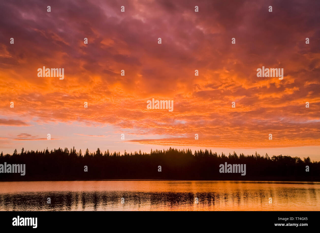 Glad Lake at sunset, Duck Mountain Provincial Park; Manitoba, Canada Stock Photo