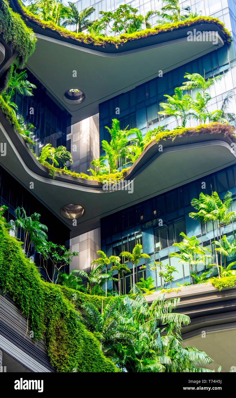 Parkroyal on Pickering hotel accommodation in Chinatown with elevated terraced gardens Singapore. Stock Photo