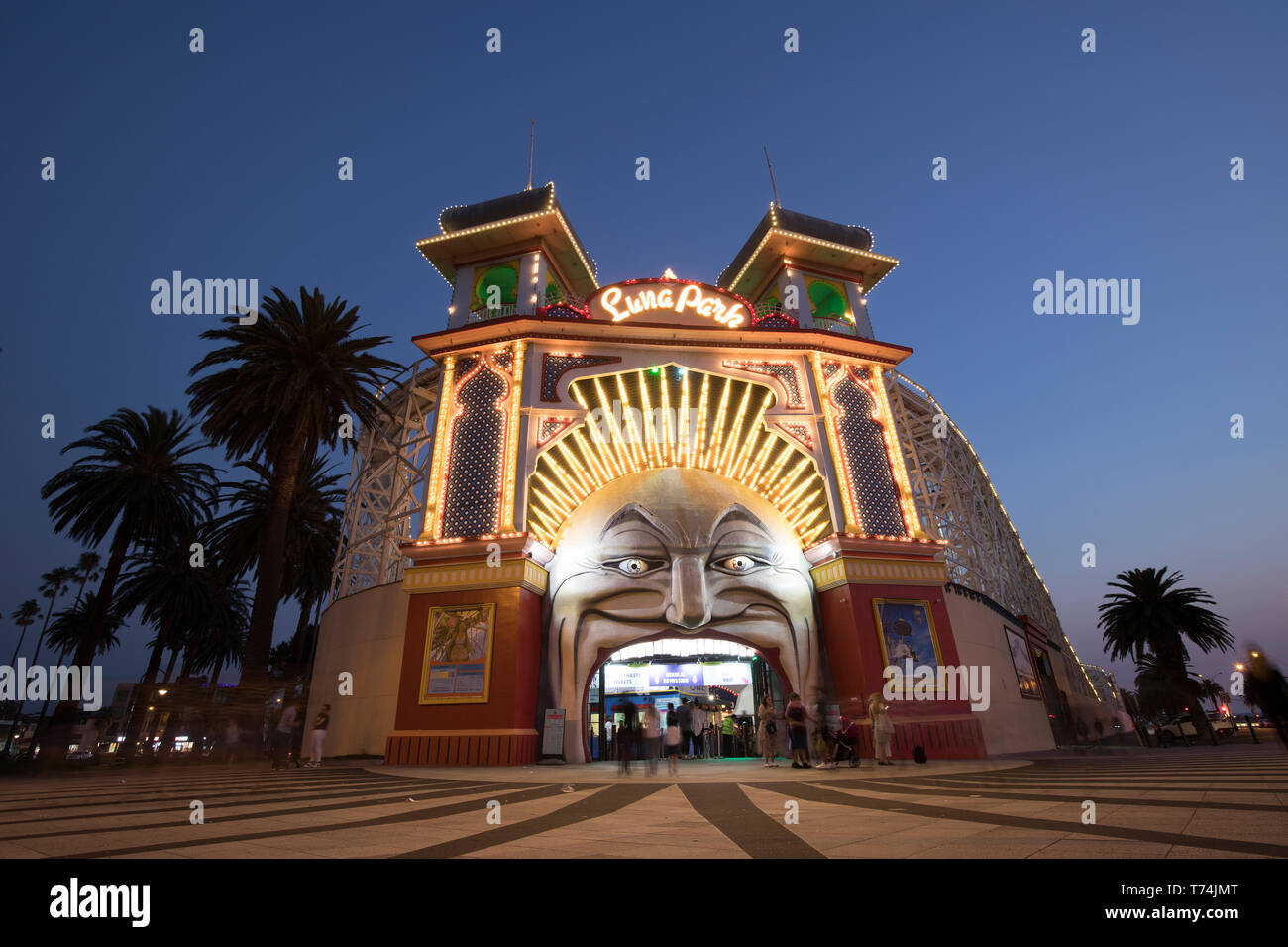 Melbourne Australia : The Historic Luna Park St Kilda at twilight. Stock Photo