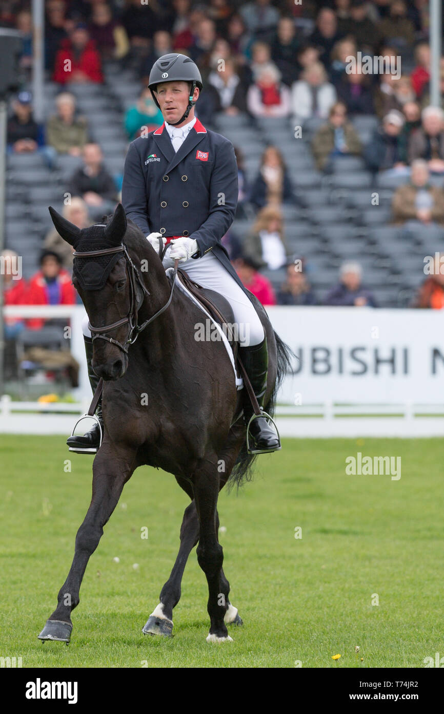 Mitsubishi Motors Badminton Horse Trials, Badminton , Oliver Townend (GBR) and  Cillnabradden  taking part in the dressage phase of the 2019 Mitsubish Stock Photo