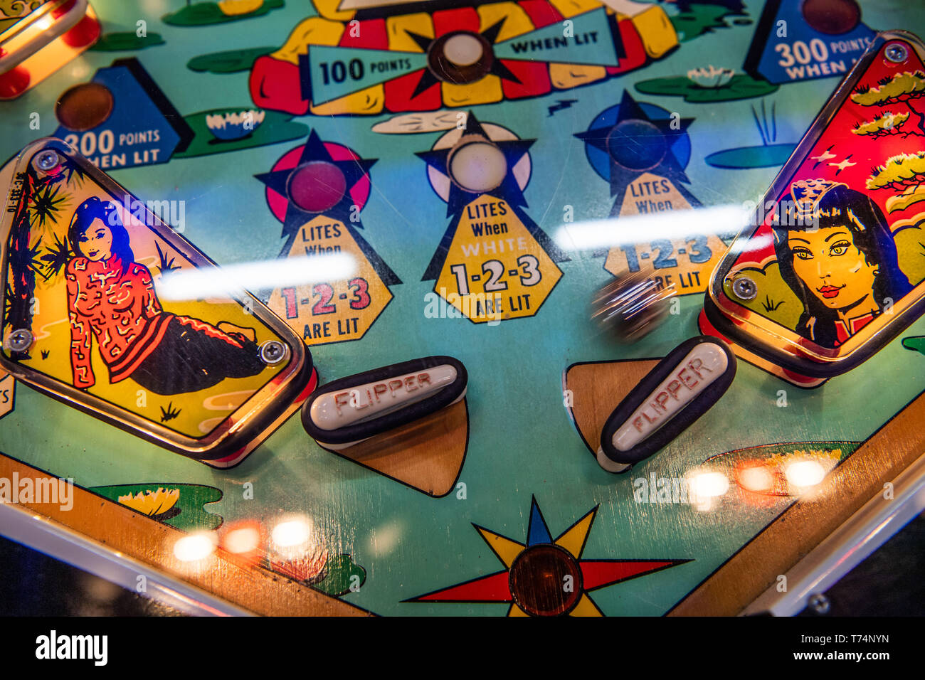 Munich, Germany. 03rd May, 2019. A ball is played in a pinball machine