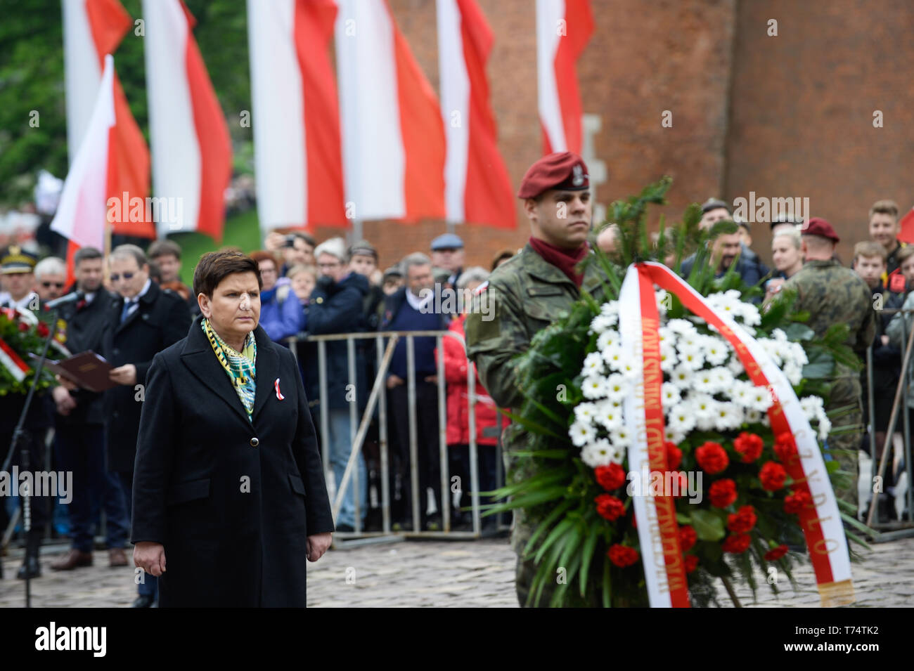 Krakow, Poland. 03rd May, 2019. Deputy Prime Minister of Poland, Beata Szydlo seen attending the formal celebrations during the the Constitution day in Krakow. Polish Constitution Day on May 3rd of 1791, is consider to be the world's second oldest national constitution. Credit: SOPA Images Limited/Alamy Live News Stock Photo