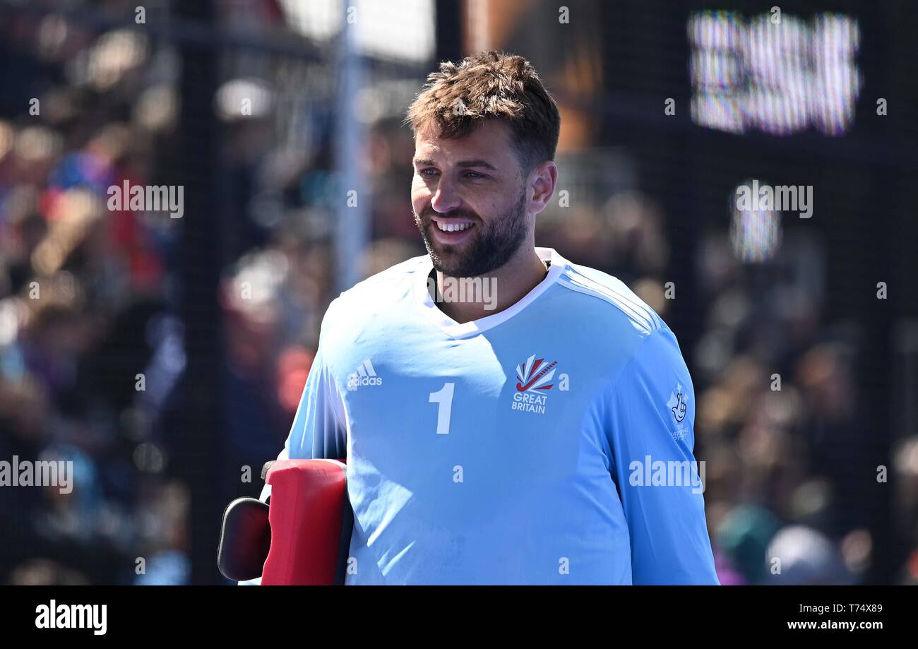 London, UK. 4th May, 2019. George Pinner (Great Britain, goalkeeper). Great Britain v Spain. Mens hockey. FIH Pro League. Lee Valley Hockey and Tennis Centre. London. UK. 04/05/2019. Credit: Sport In Pictures/Alamy Live News Credit: Sport In Pictures/Alamy Live News Stock Photo