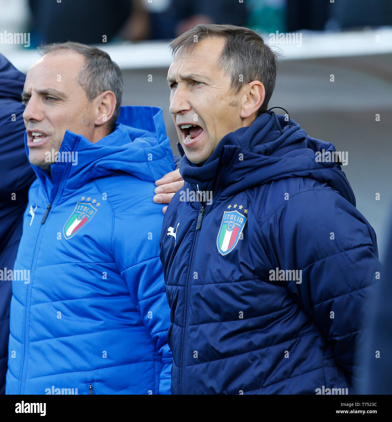 Tallaght Stadium, Dublin, Ireland. 4th May, 2019. UEFA Under 17 European Football Championships, Italy versus Germany; Carmine Nunziata Italy U17 head coach at the end of playing the Italian National anthem Credit: Action Plus Sports/Alamy Live News Stock Photo