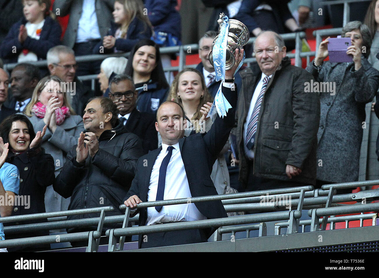 London, UK. 04th May, 2019. London, UK. 04th May, 2019. London, UK. 04th May, 2019. London, UK. 02nd May, 2019. Manchester City Manager Nick Cushing holding the FA Women's Cup Final match between Manchester City Women and West Ham United Ladies at Wembley Stadium on May 4th 2019 in London, England.Credit: PHC Images/Alamy Live News Credit: PHC Images/Alamy Live News Credit: PHC Images/Alamy Live News Credit: PHC Images/Alamy Live News Credit: PHC Images/Alamy Live News Stock Photo