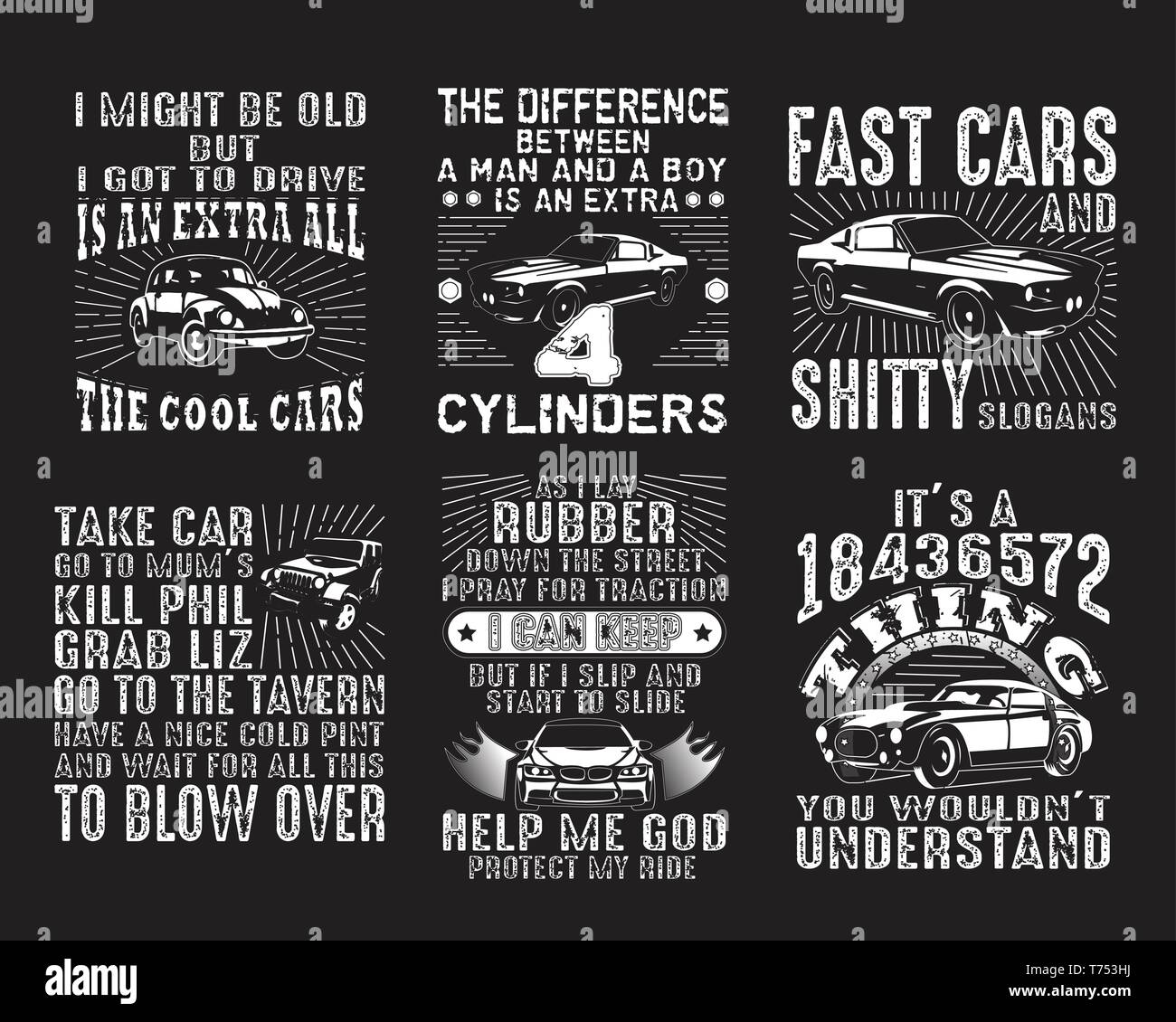 Car Quote and Saying Set Bundle Stock Vector