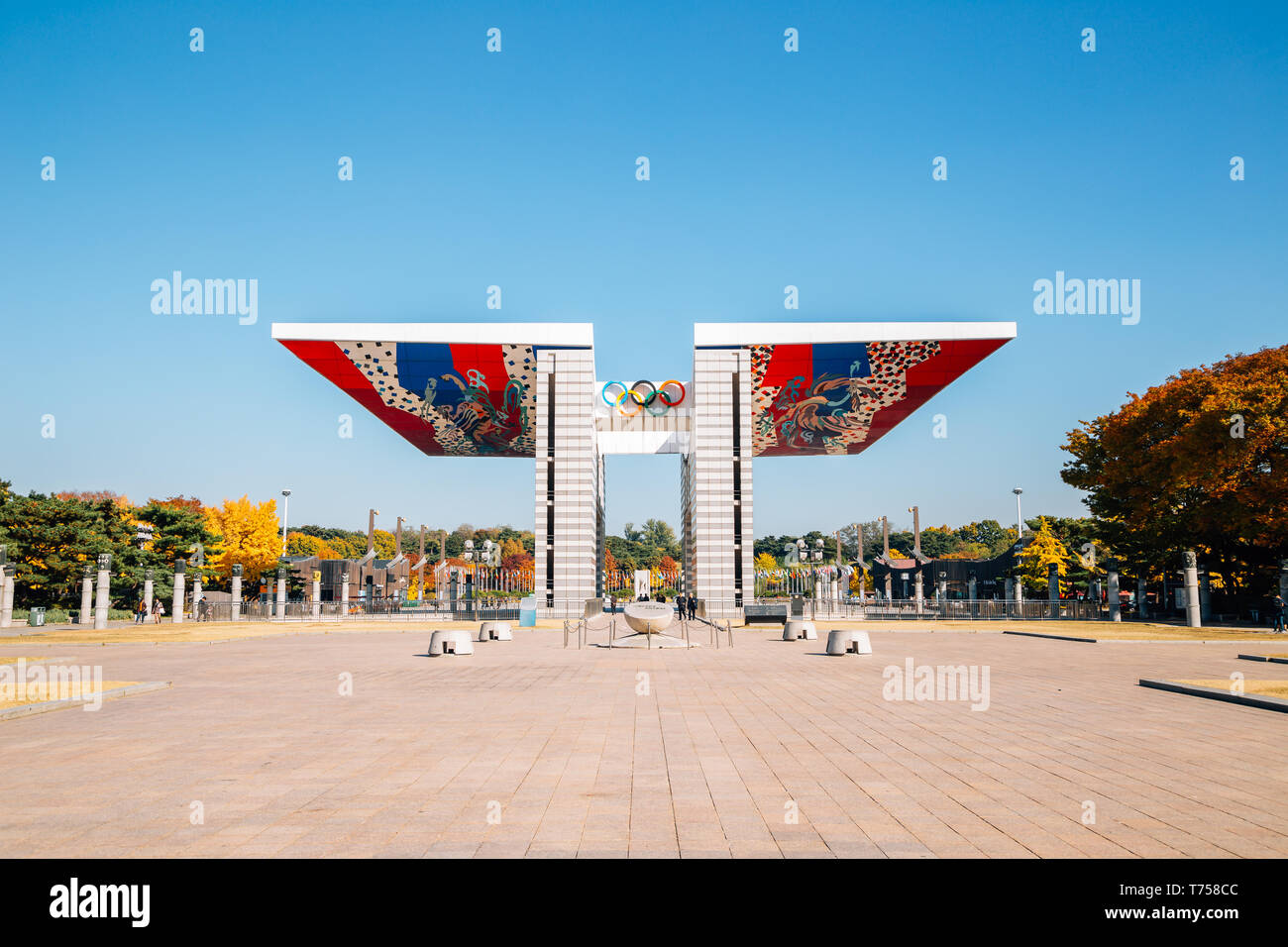 Seoul, Korea - November 2, 2018 : Olympic park World Peace Gate at autumn Stock Photo