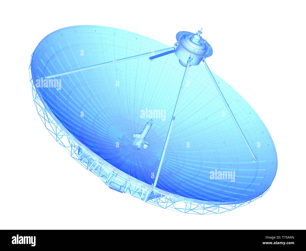3d rendering satellite dish wireframe or blueprint isolated on white ...