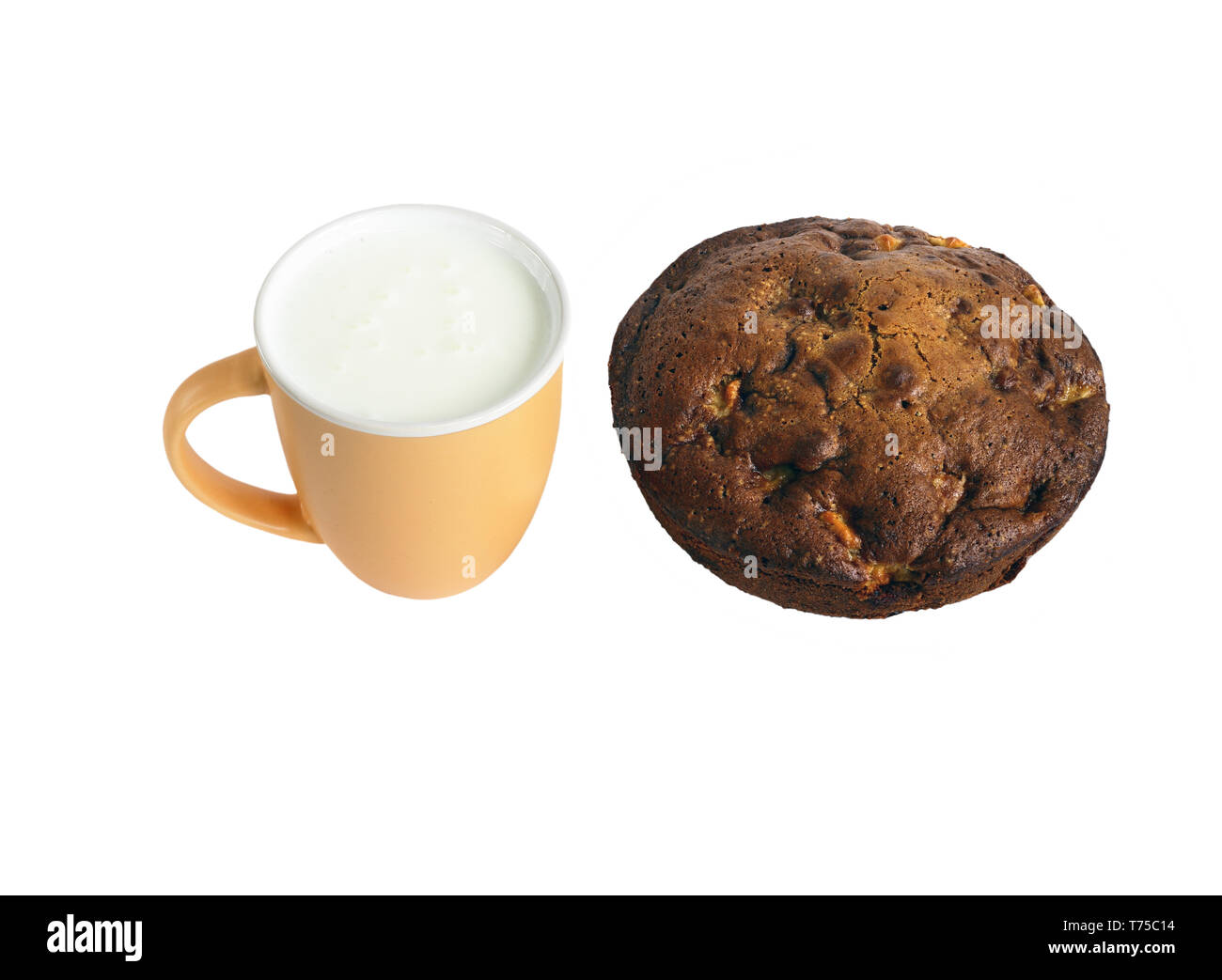 tasty and healthy cake and cup of milk for a healthy diet. isolated on white background without shadows. easy to cut to your design. Stock Photo