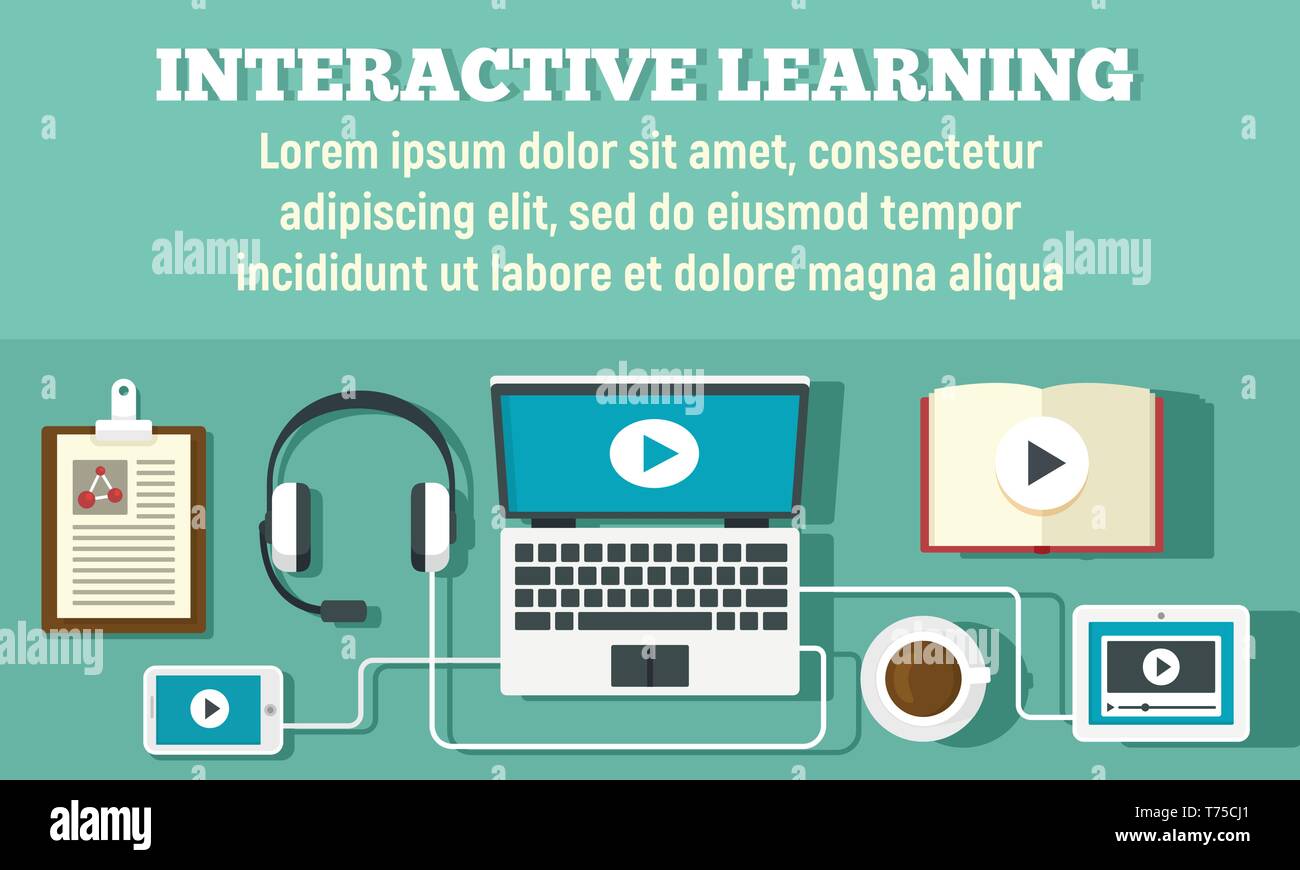 Interactive Learning Concept Banner Flat Illustration Of