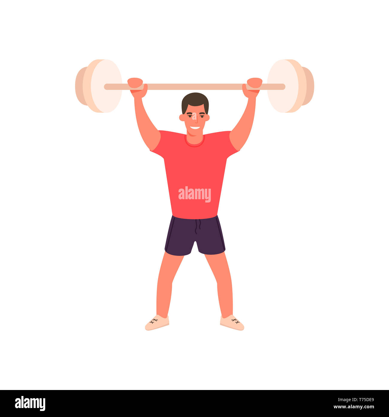 Cartoon muscular brutal man with barbell. Strongman flat character. Gym  workout with sport barbell. Fitness training and healthy lifestyle concept  Stock Photo - Alamy