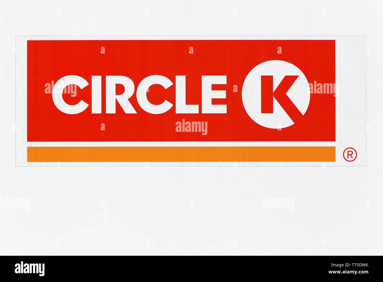 Copenhagen, Denmark - April 15, 2019: Circle K logo on a trailer. Circle K is an international chain of convenience stores, founded in 1951 in USA Stock Photo
