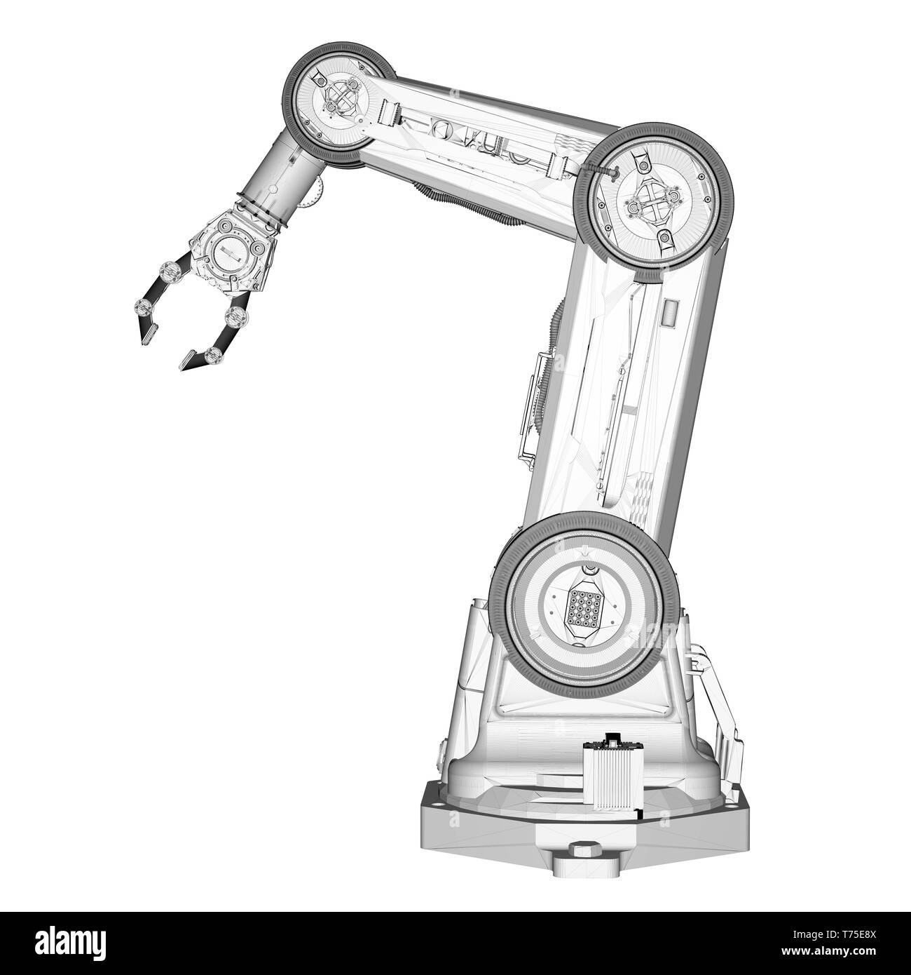 Automation factory concept with 3d rendering wireframe robotic arm isolated  on white Stock Photo - Alamy
