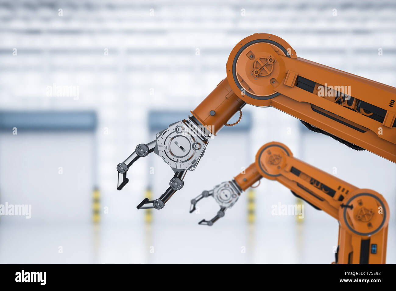Automation factory concept with 3d rendering robotic arm in factory ...