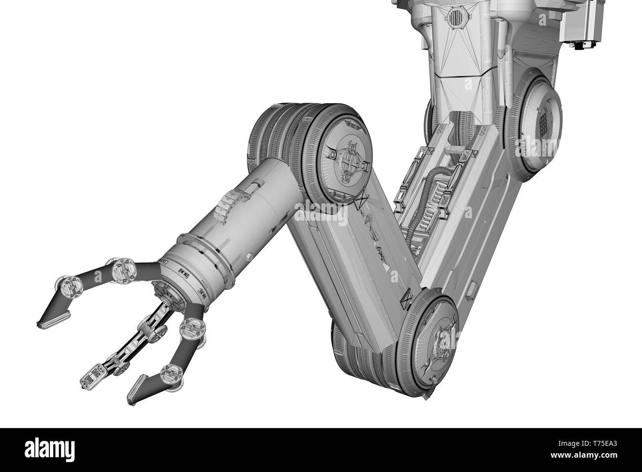 Automation factory concept with 3d rendering wireframe robotic arm isolated on white Stock Photo