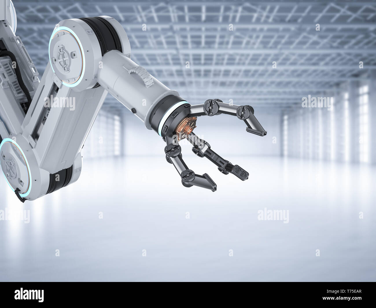 Automation factory concept with 3d rendering robotic arm in factory ...