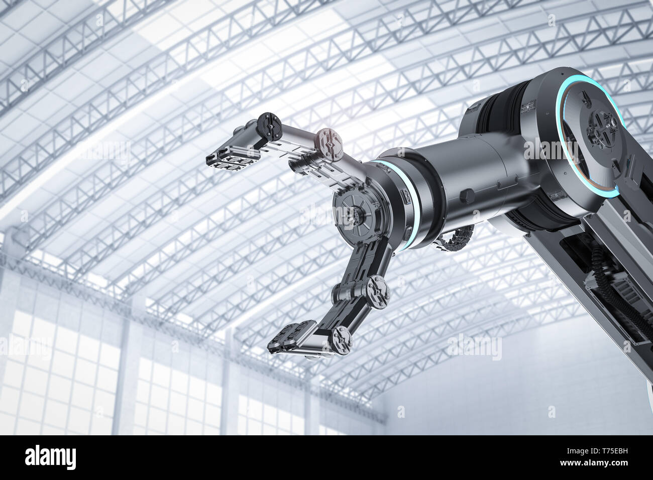 Automation factory concept with 3d rendering robotic arm in factory ...