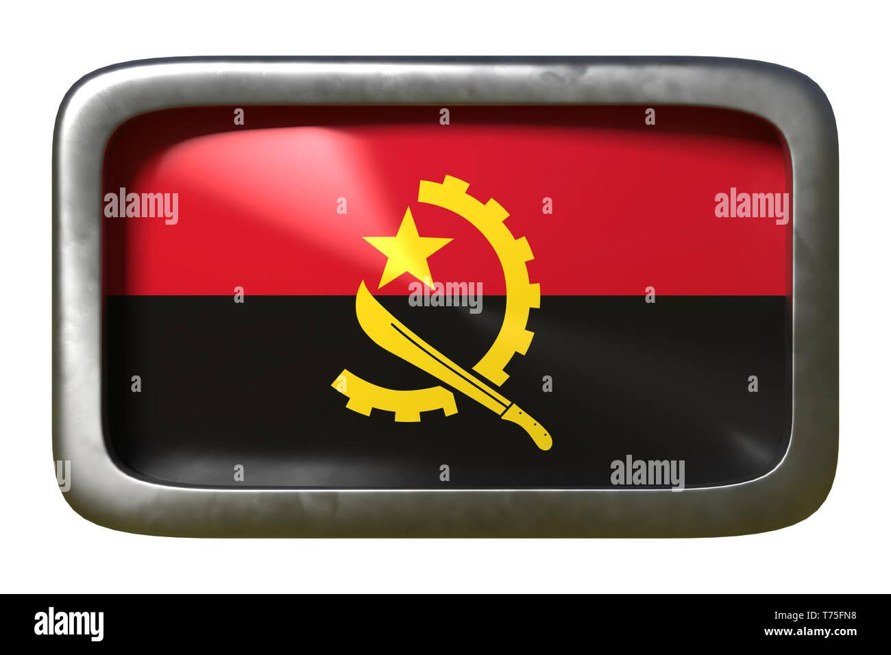 3d rendering of an Angola flag on a rusty sign isolated on white ...