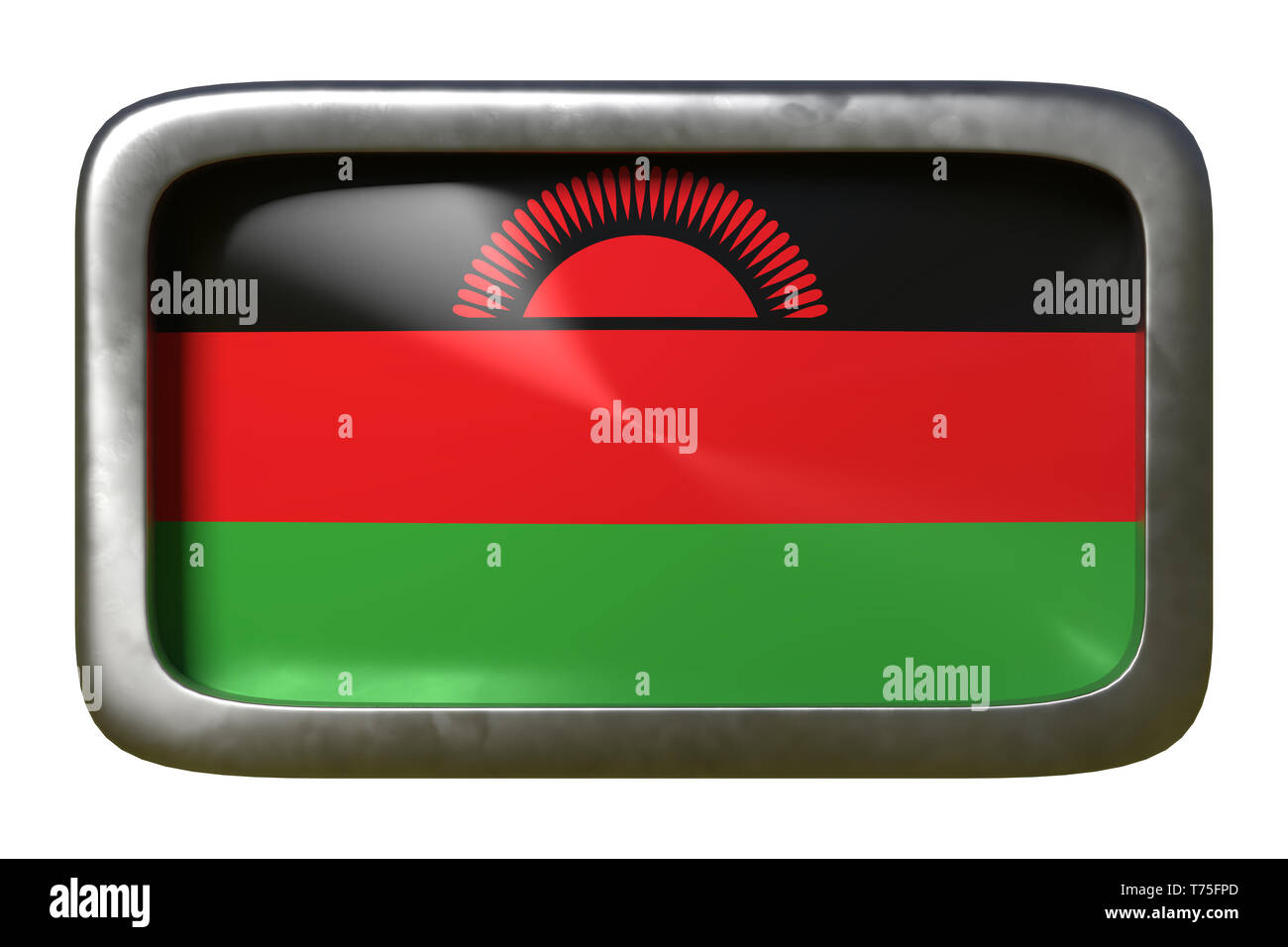 3d rendering of a Malawi flag on a rusty sign isolated on white ...