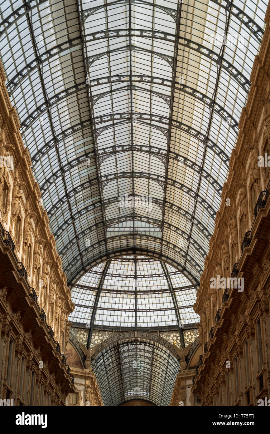 Angle view of the glass ceiling in Vittorio Emanuele gallery of Milan,  Italy Stock Photo - Alamy