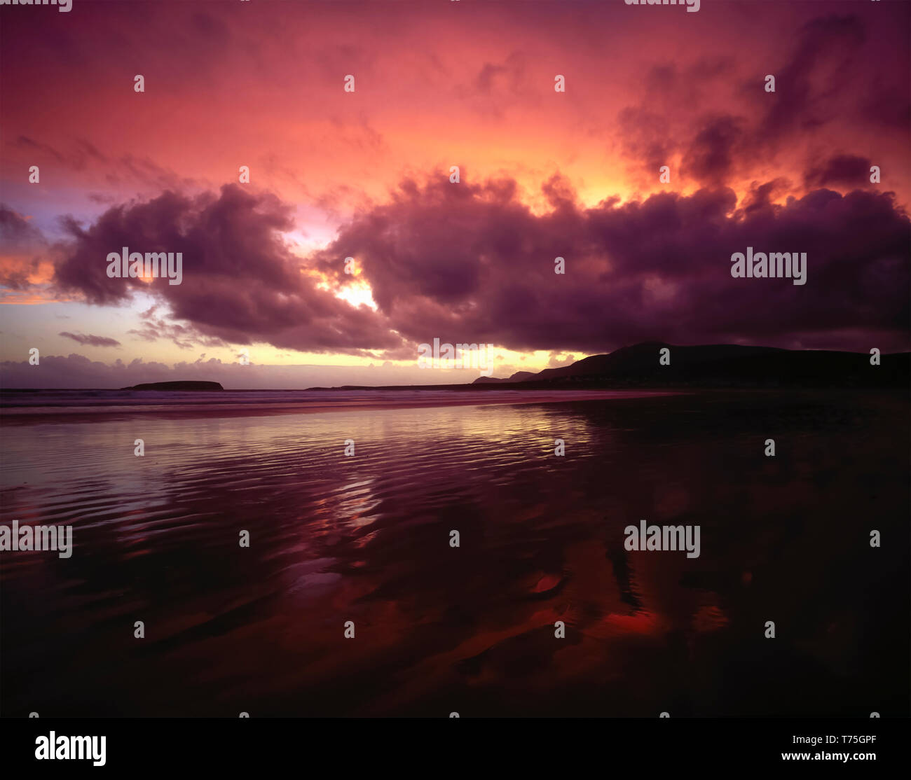 Keel Bay,Achill Island,Co Mayo,Ireland; Sunset Over Keel Bay Stock Photo