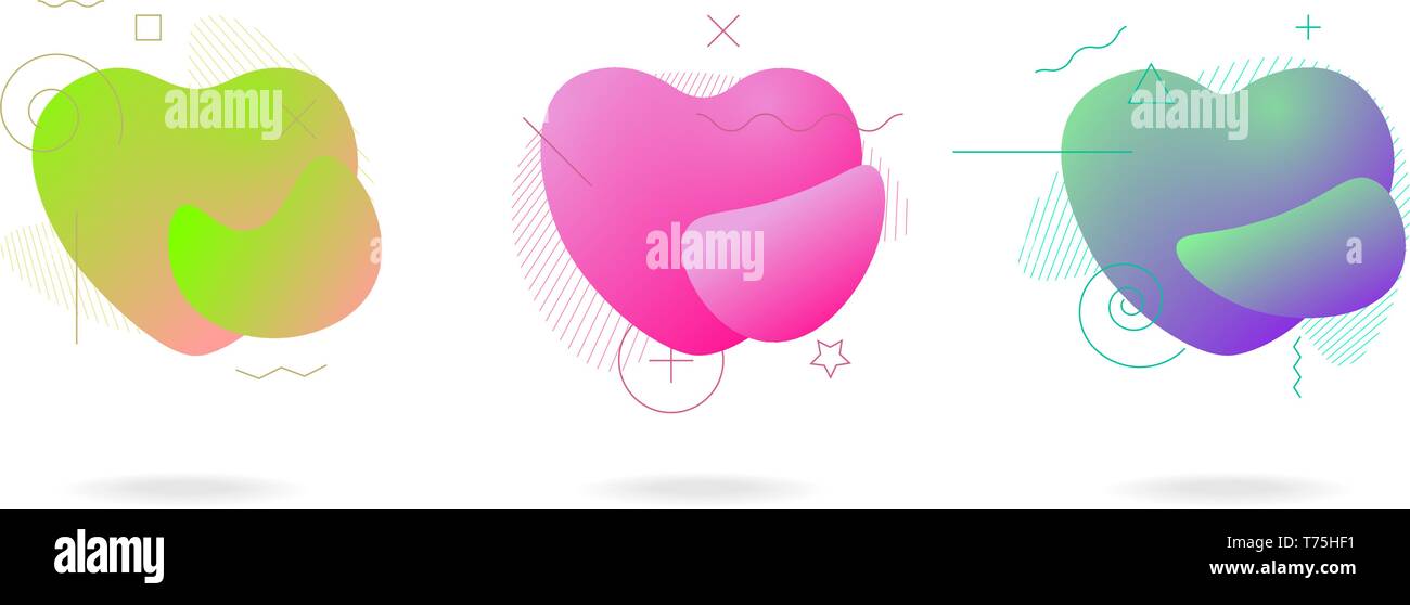 Liquid color abstract geometric form love heart shapes set. Fluid ...