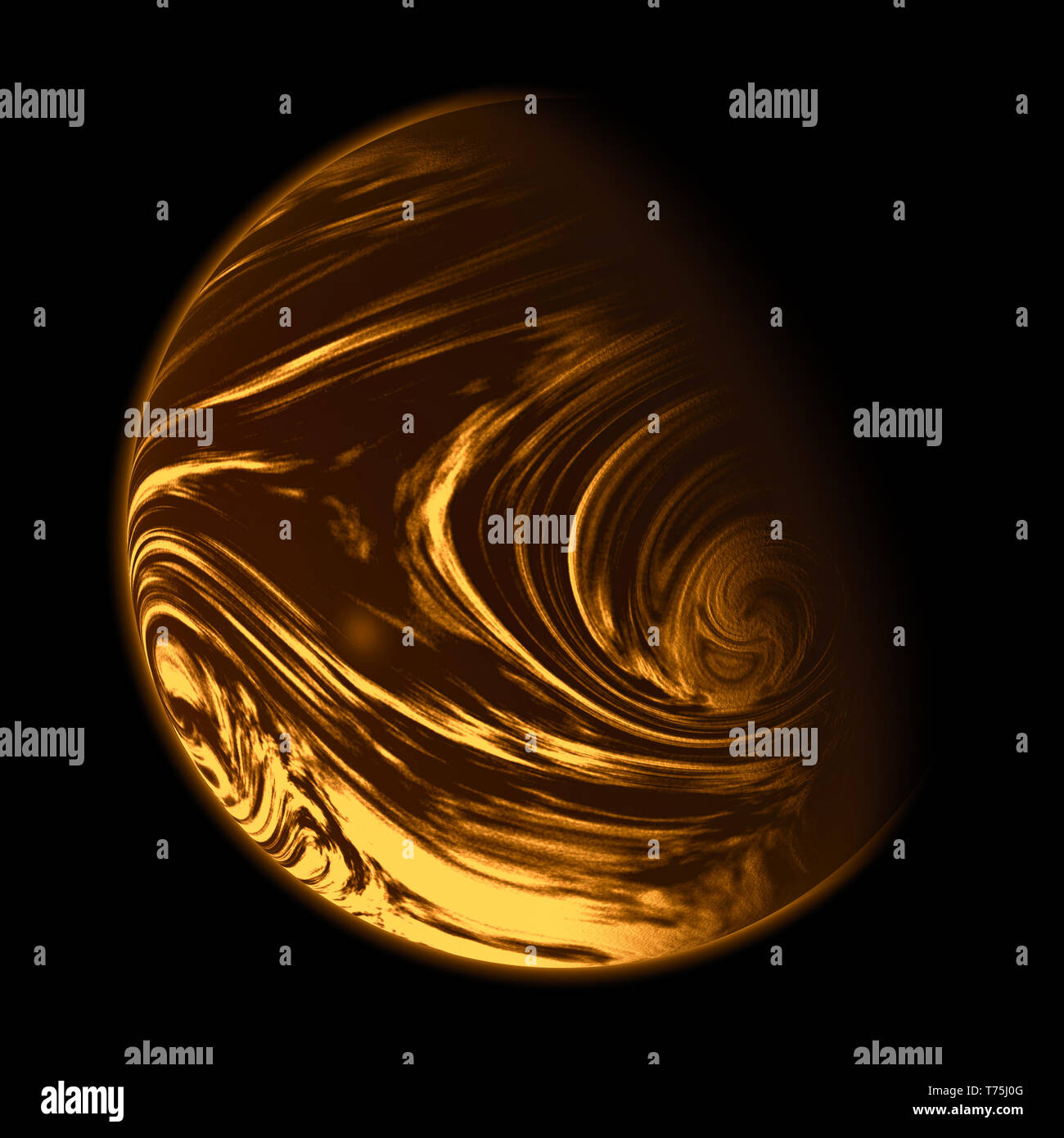 Orange planet isolated on black. Stock Photo