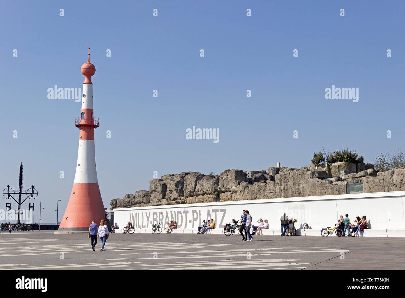 lighthouse Minarett, Willy Brandt Square, Bremerhaven, Bremen, Germany Stock Photo