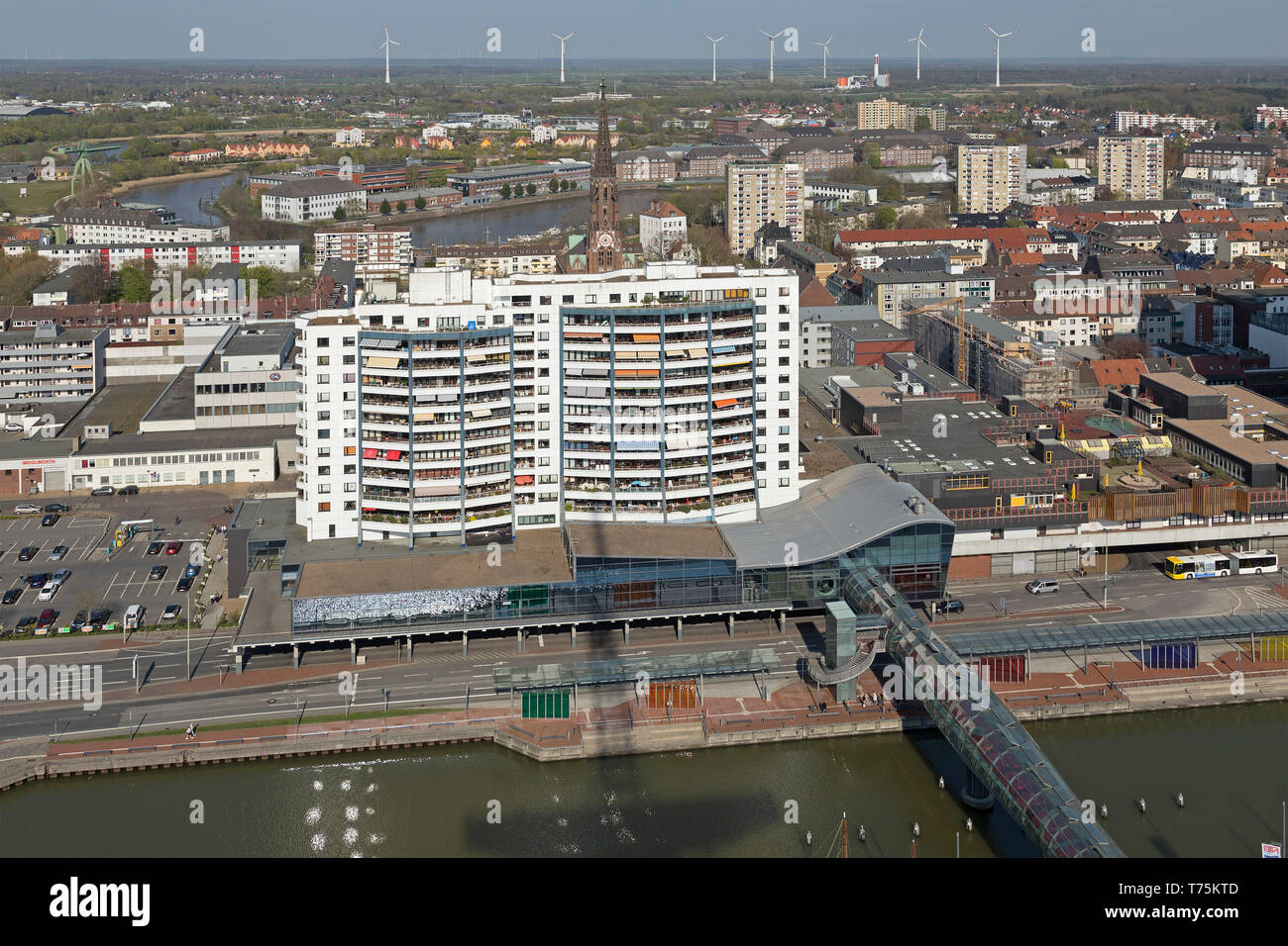 view of Columbus Center from the viewing platform of ATLANTIC Hotel Sail City, Bremerhaven, Bremen, Germany Stock Photo
