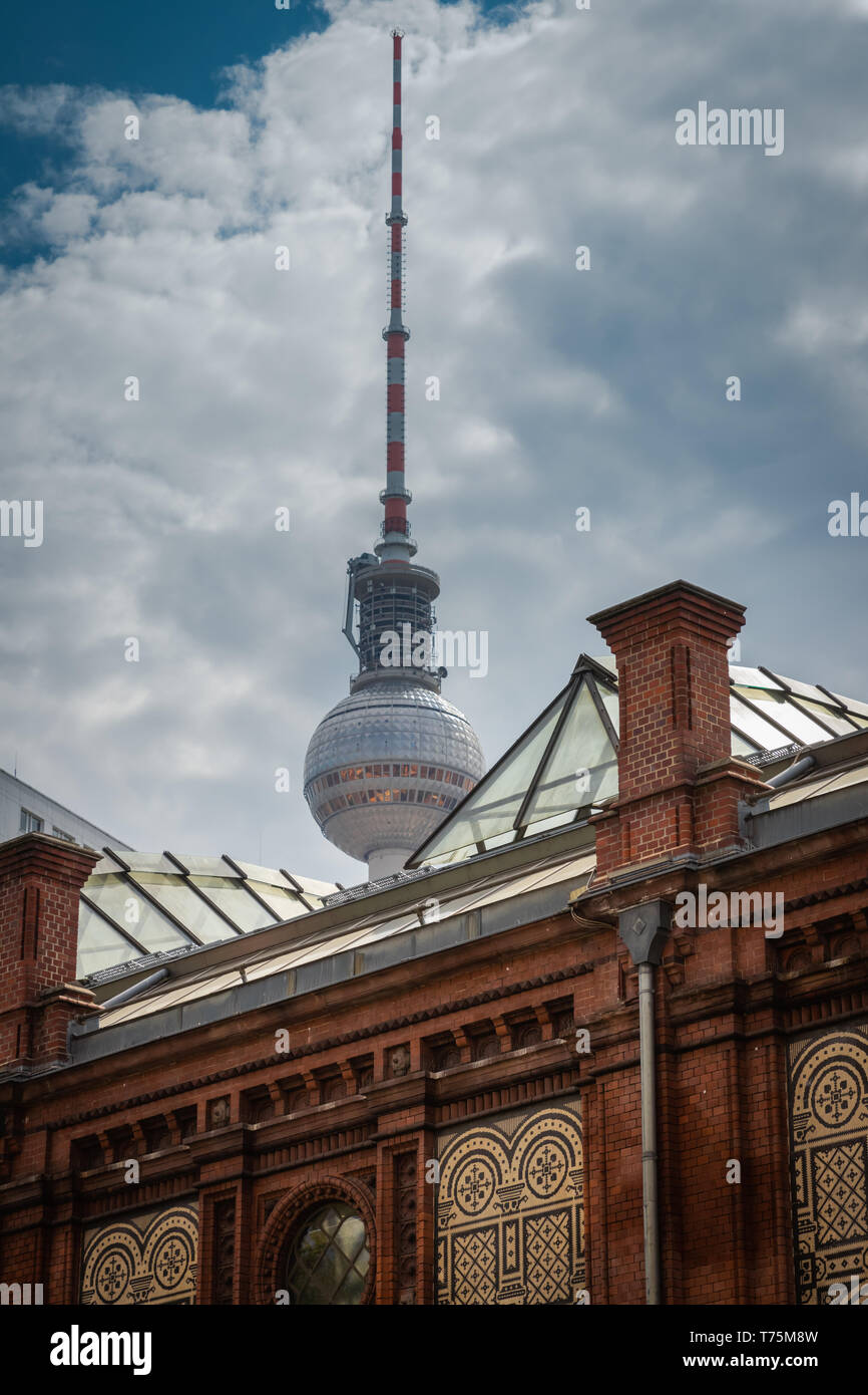 Berlin, TV tower with historic building in front Stock Photo