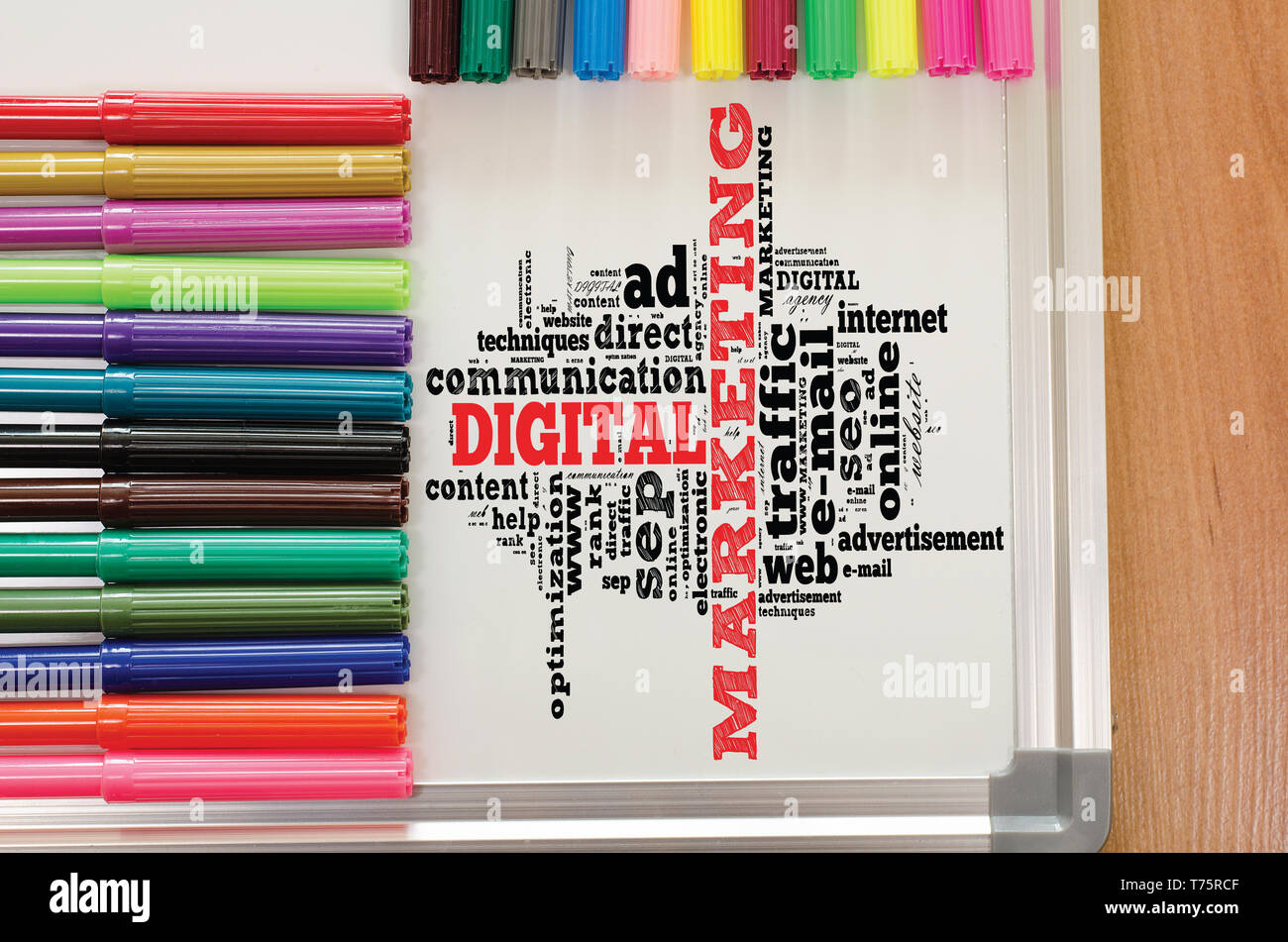 Digital marketing word cloud on the whiteboard Stock Photo