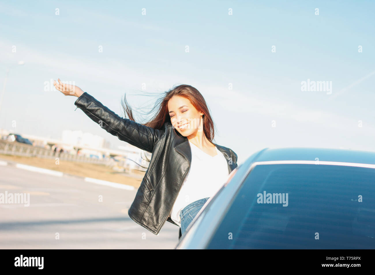 Happpy Beautiful Charming Brunette Long Hair Young Asian Woman In