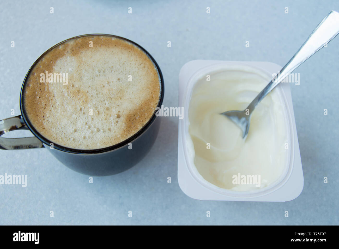 Healthy Breakfast for weight loss Cup of coffee and low fat yoghurt Stock Photo Alamy