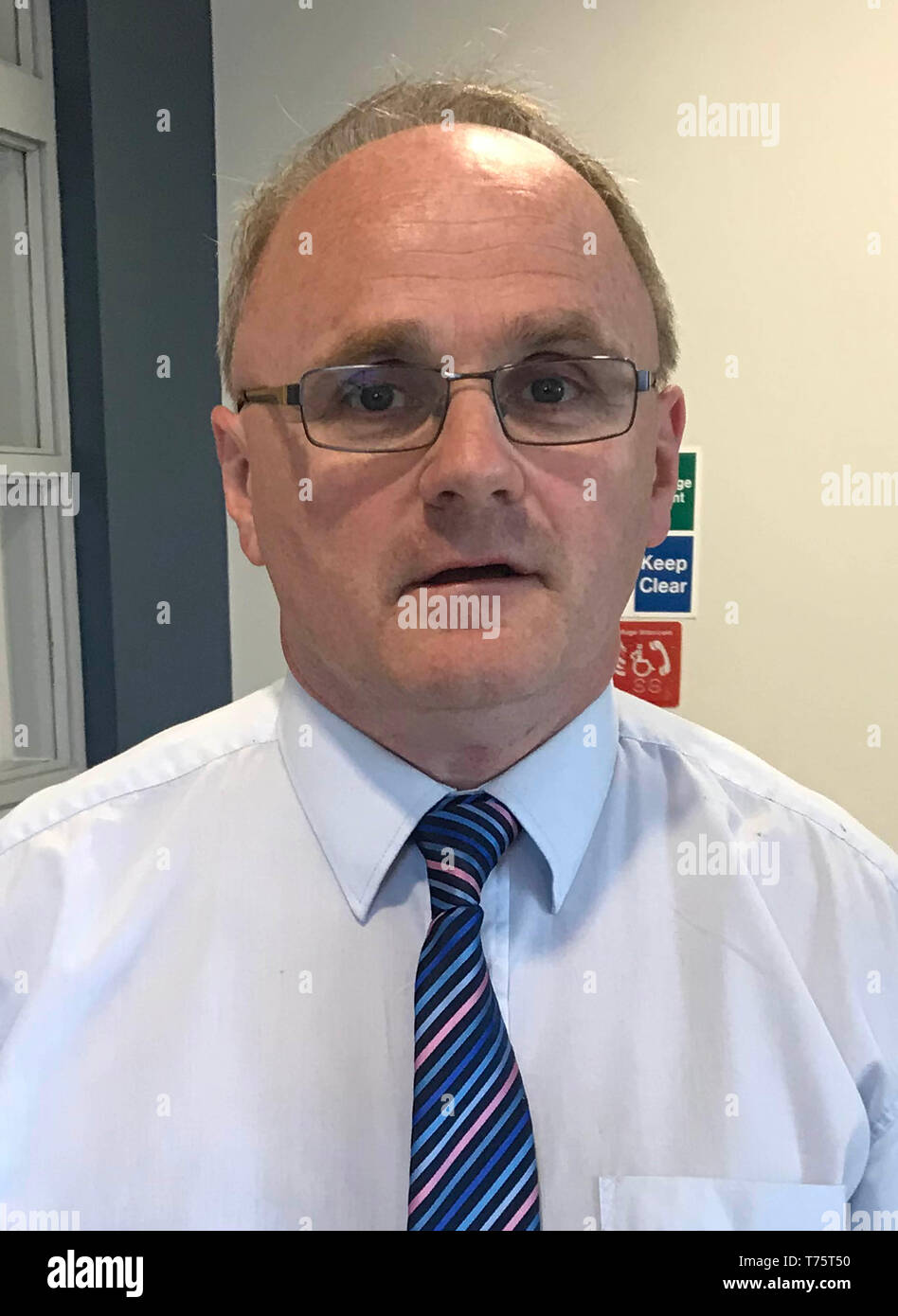 Former Sinn Fein MP Barry McElduff during the local elections count at Omagh Leisure Centre, who has secured a seat on the Fermanagh and Omagh District Council. Stock Photo
