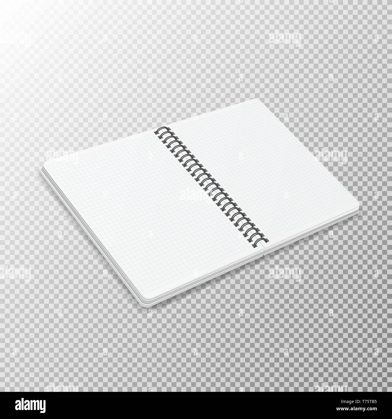 Open notebook template with square grid on transparent background