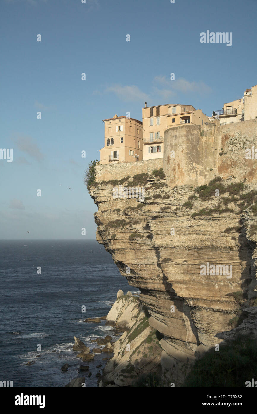 Buildings on the steep cliffs overlooking the sea Bonifacio Corsica