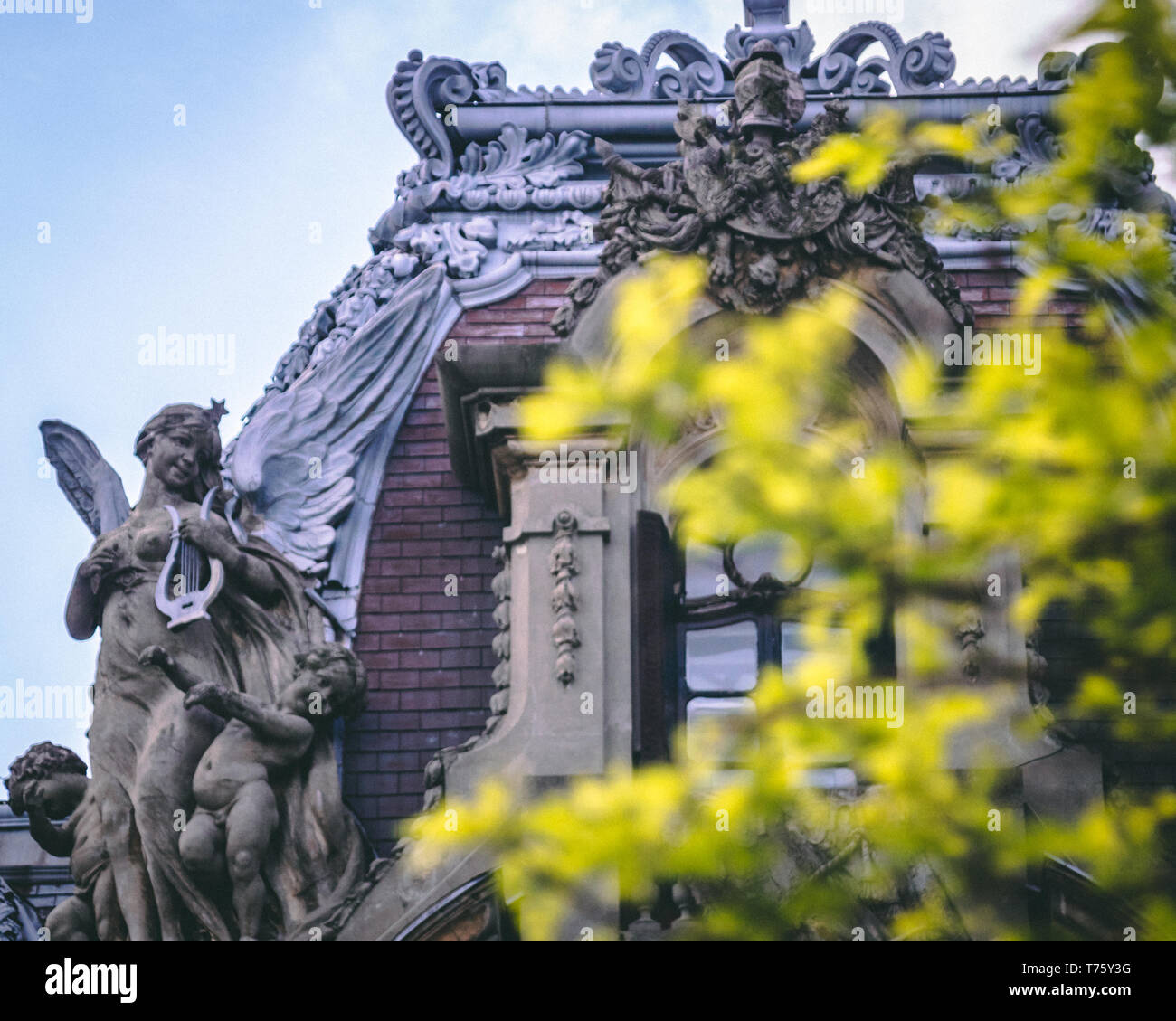 Rooftop statue closeup on Bucharest building Stock Photo