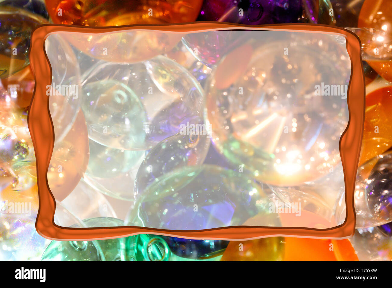 Multi colored party border with abstract bubbles background Stock Photo