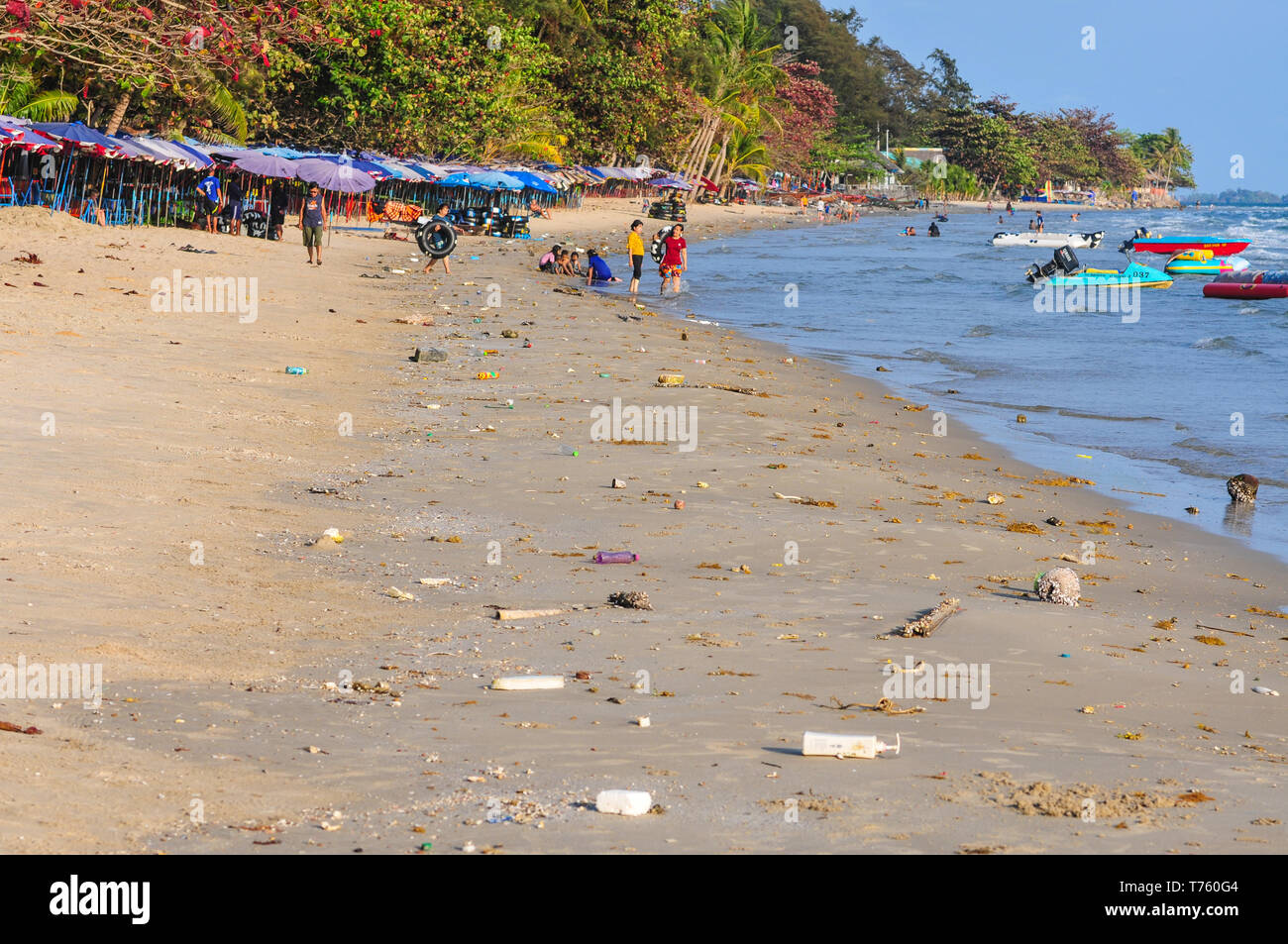 Thailand beach pollution Stock Photo
