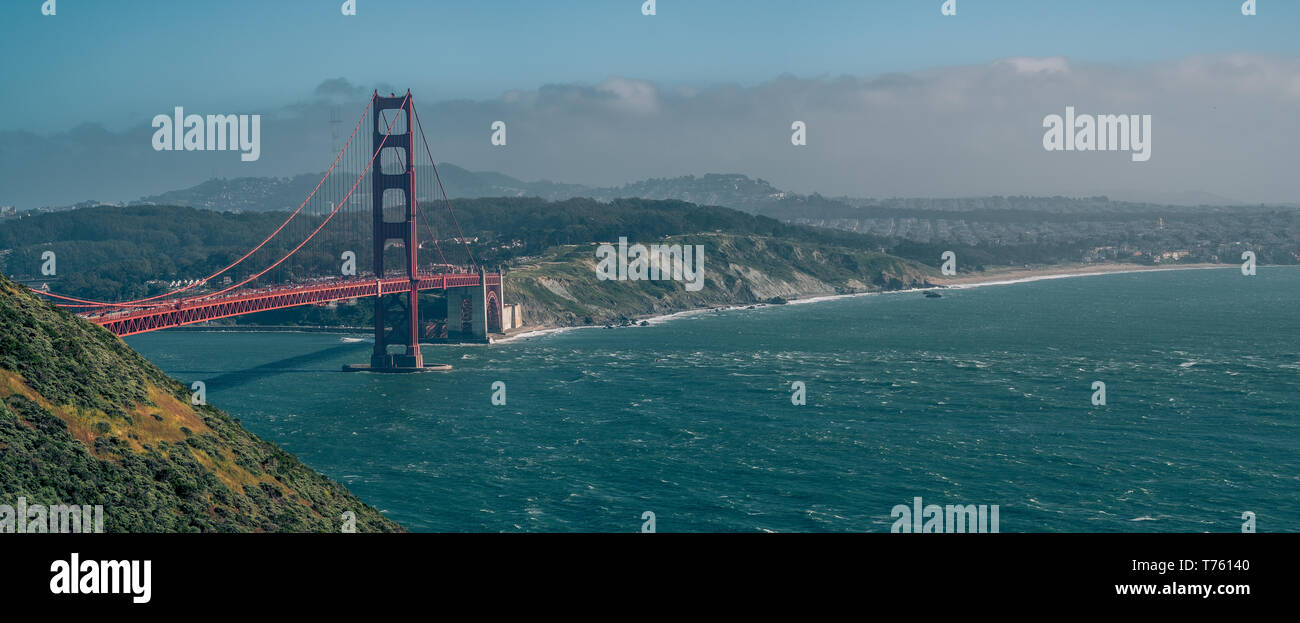 Golden Gate Bridge and  Presidio beaches, San Francisco, California, United States. Stock Photo