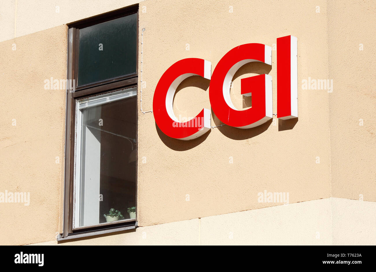 Orebro, Sweden - April 17, 2019: Close-up of the CGI IT consultant and sourcing company CGI. Stock Photo