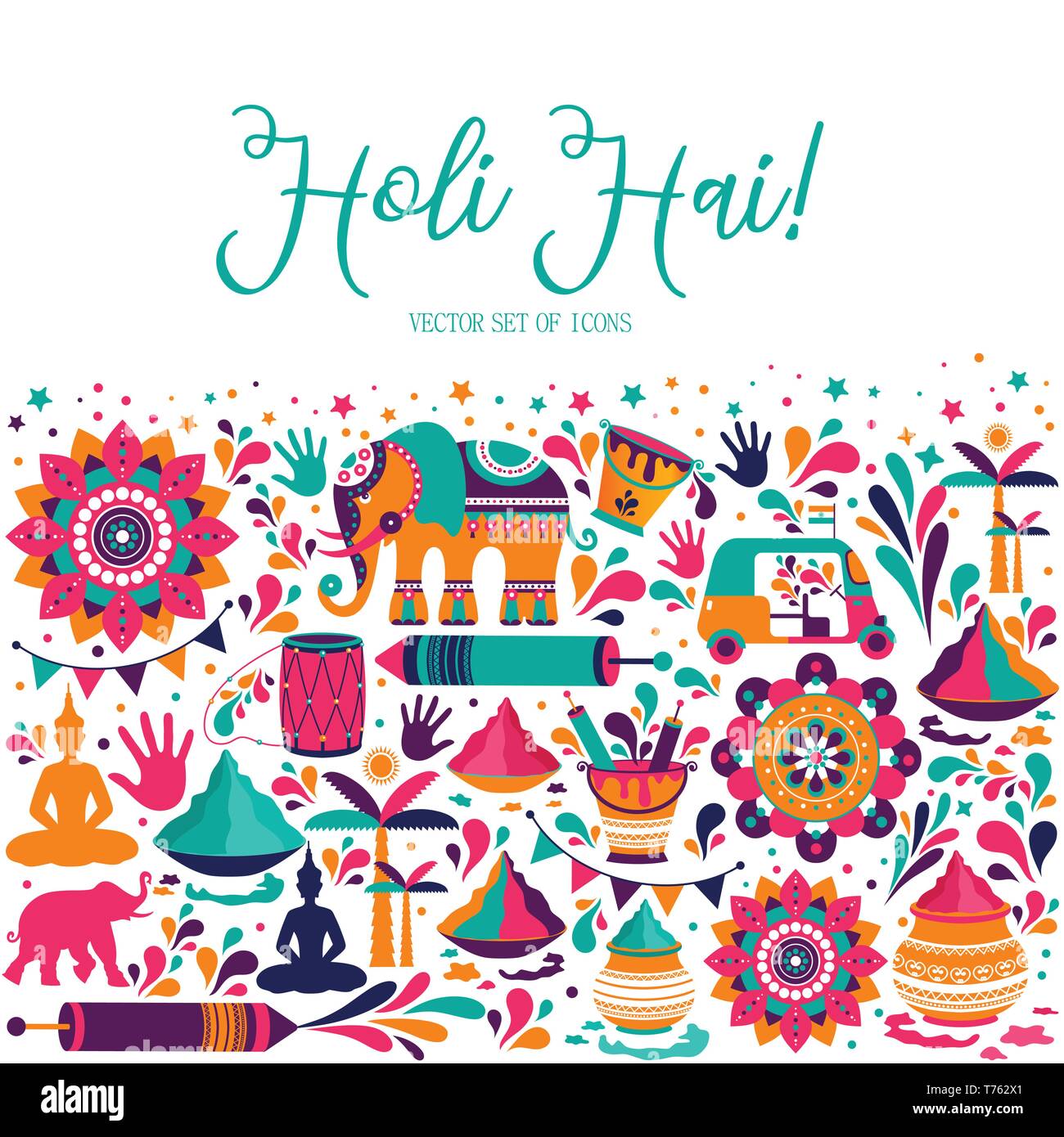 Happy holi vector elements for card design , Happy holi design. Stock Vector