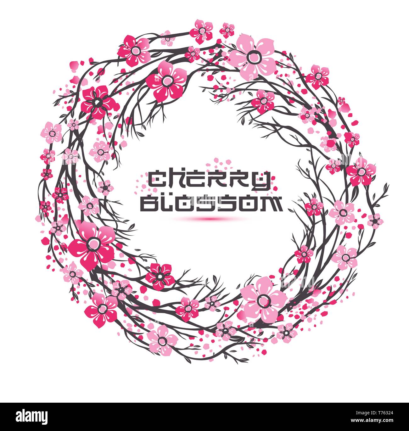 Sakura japan cherry branch with blooming flowers illustration Stock ...