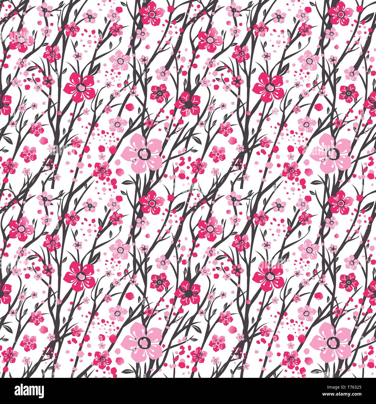 Sakura japan cherry branch with blooming flowers illustration Stock ...