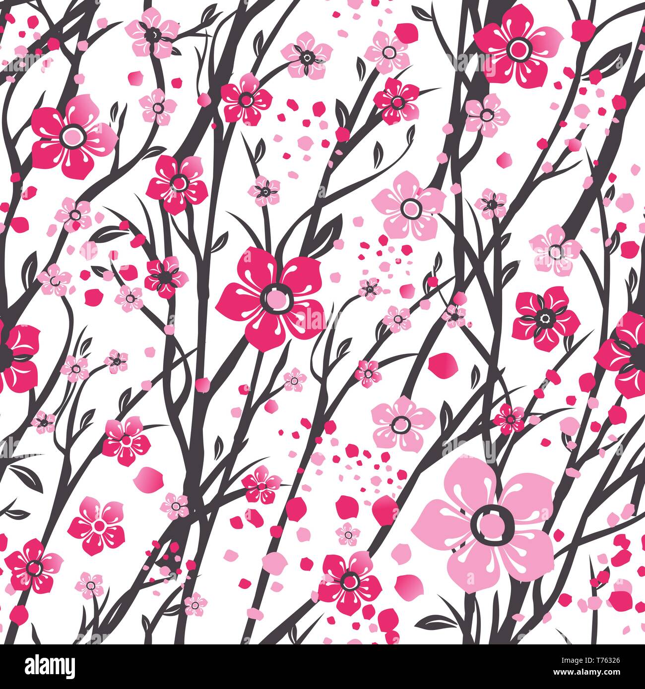 Sakura japan cherry branch with blooming flowers illustration Stock ...