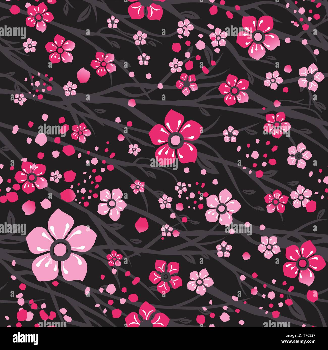 Sakura japan cherry branch with blooming flowers illustration Stock ...