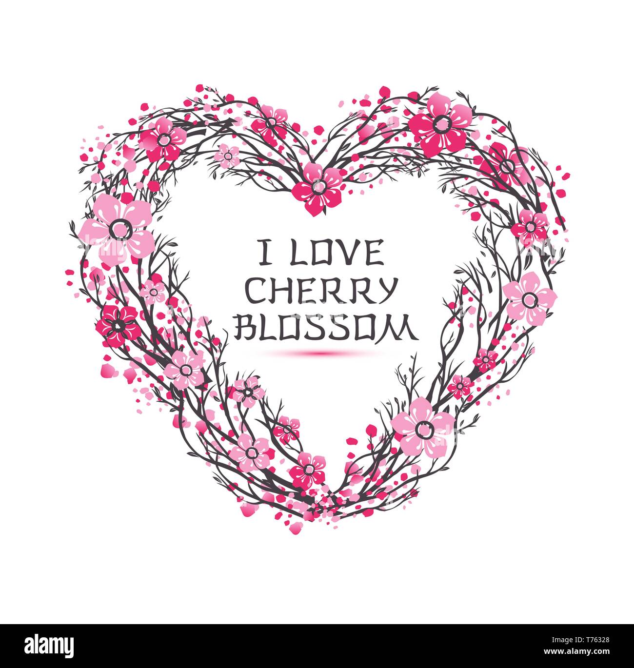 Sakura japan cherry branch with blooming flowers illustration Stock ...