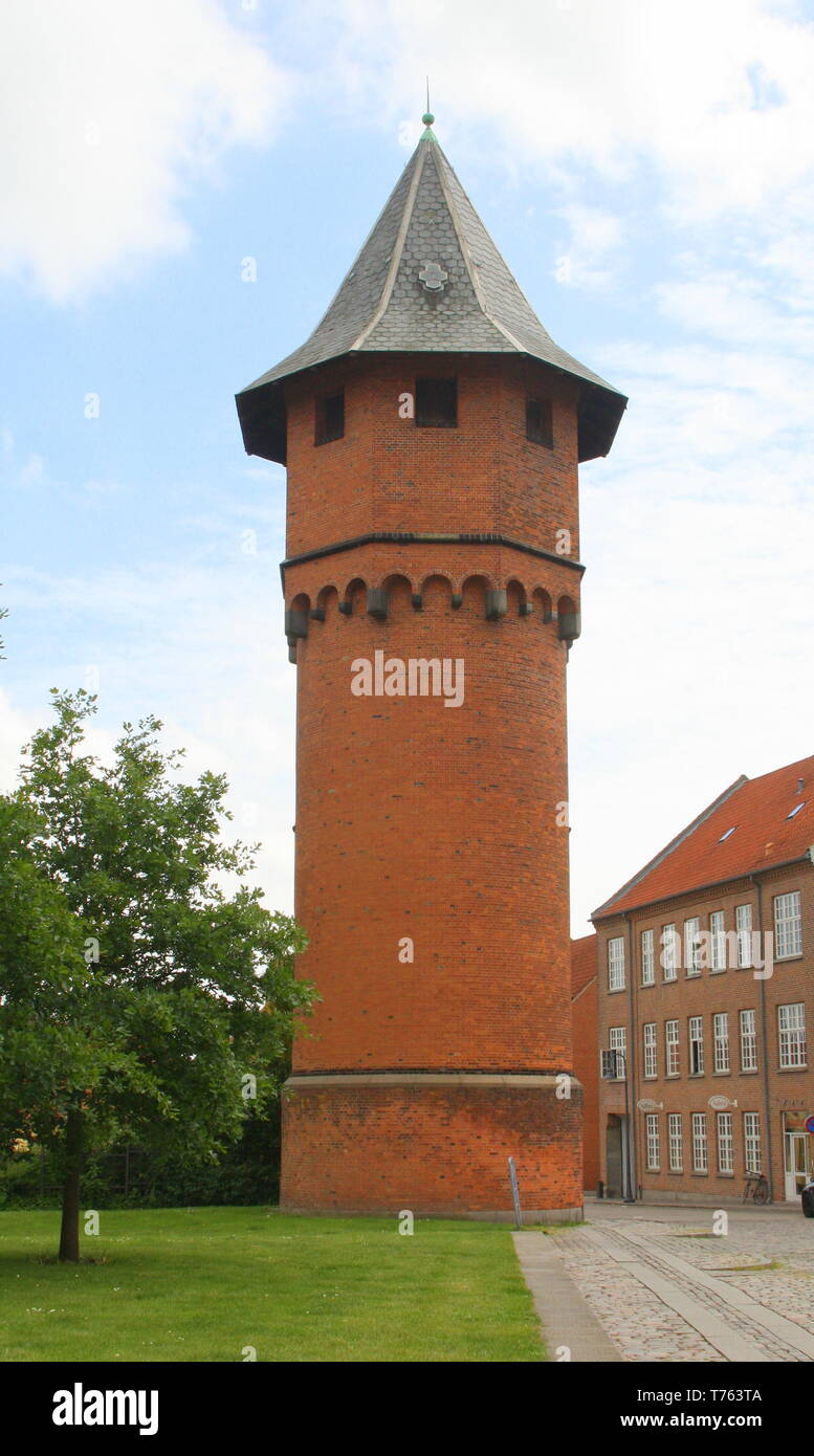 Water tower in the center of Nykøbing on the island Falster. Denmark ...