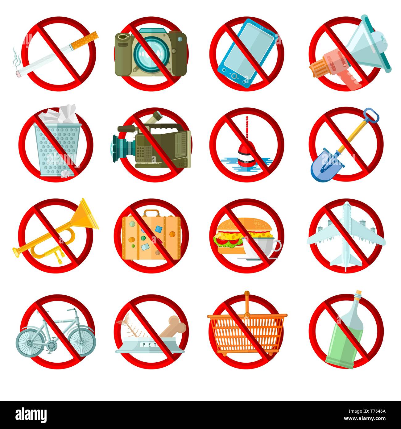 big set of bans in red circle Stock Vector